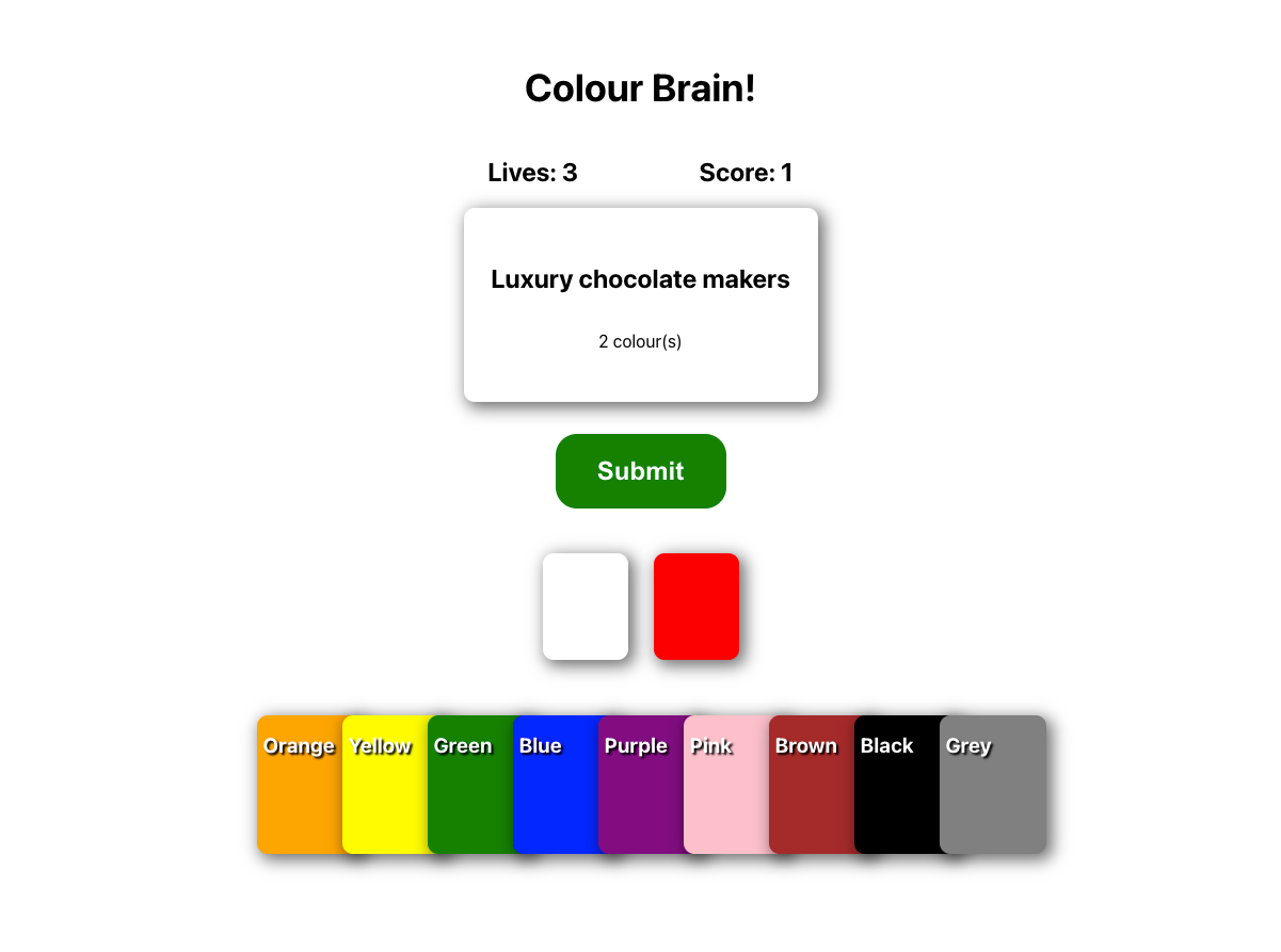 Colour brain app displaying a question